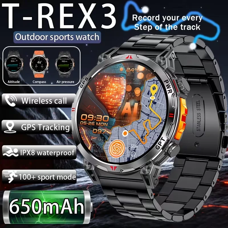 

2025 New Military GPS Sports Smart Watch Men Compass 3ATM Waterproof Swim Fitness Tracker AMOLED HD SmartWatches 650Mah Battery