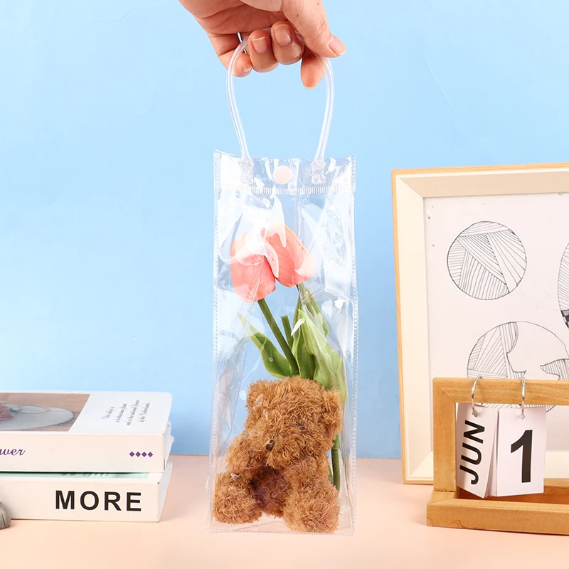 Sacchetto regalo per vino a prova di perdite in PVC 1Pc sacchetto per ghiaccio trasparente per Champagne sacchetti per bevande portatili per tè al latte con manico in Tote