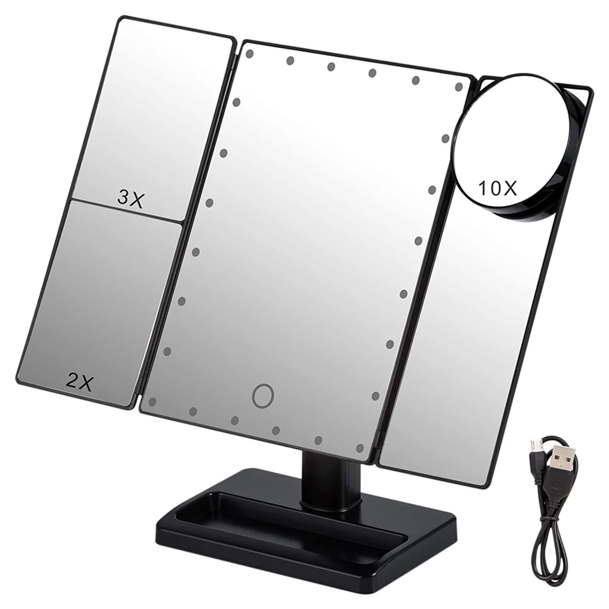 

Trifold Makeup Mirror with 22 LED Lights,10X/3X/2X Magnification Portable Fold Lighted Table Desk Cosmetic Mirror,Black