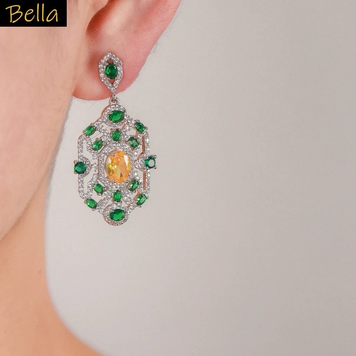 

vintage sparkling green white cubic zirconia earrings geometric pendant luxury jewelry earrings women wedding evening party