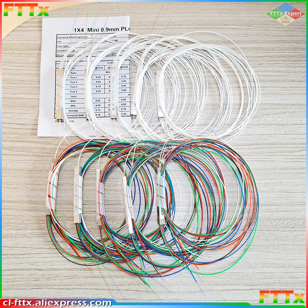 Alta calidad 10 unids/lote 0,9mm tubo de acero divisor PLC de fibra óptica 1x2 1x4 1x8 1x16 sin conector Mini 1*8 divisor plc