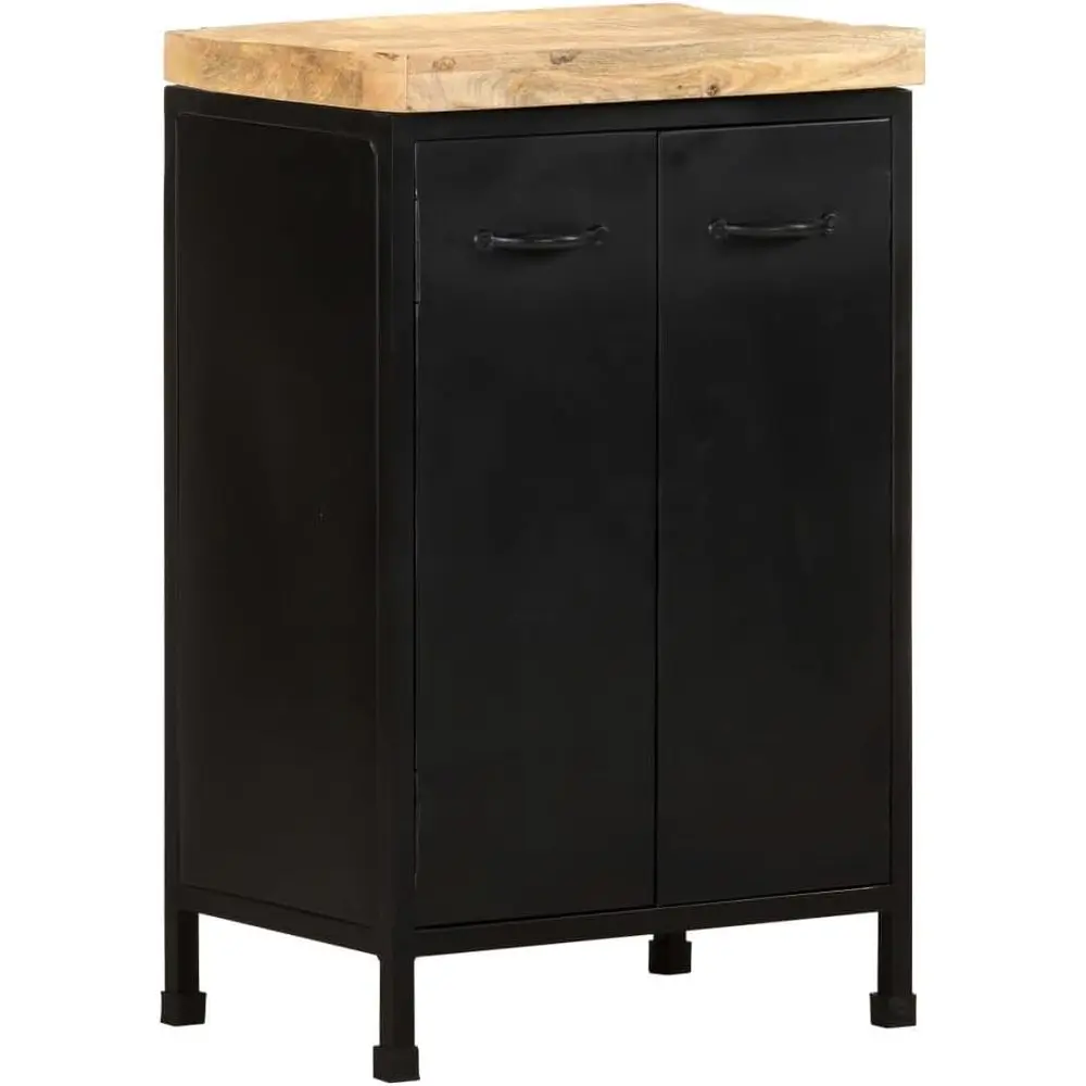 

Rustic Mango Wood Industrial Sideboard, 35x47x76, with Black Iron Handles, for Coffee Bar or Living Spaces