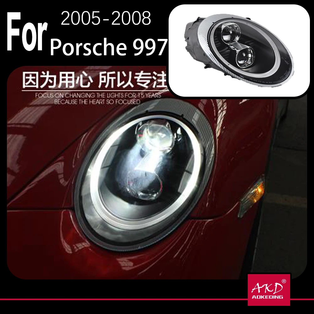 AKD Car Model for Porsche 997 Headlights 2005-2008 911 LED Headlight DRL High Low Beam Xenon Head Lamp Accessories