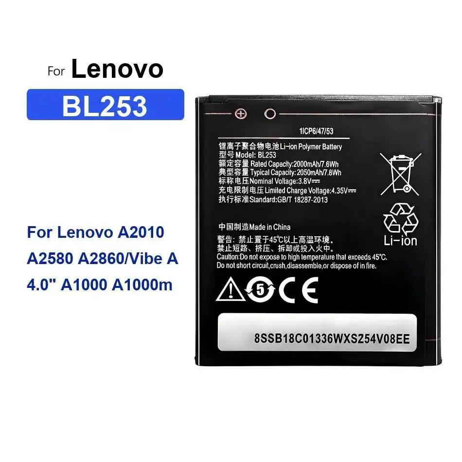 

Mobile Phone Battery For Lenovo A2010 A2580 A2860 Vibe A 4.0" A1000 A1000m BL253 Reliable Power 2050Mah
