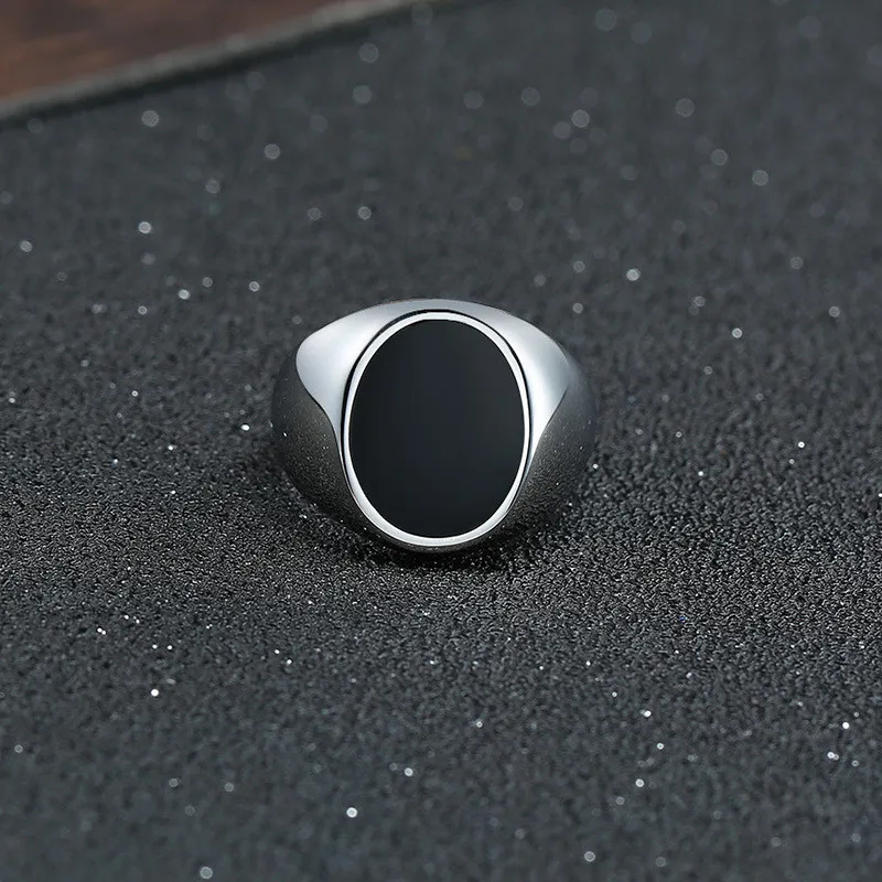 Men's Gothic Punk Signet Ring with Round Square Top