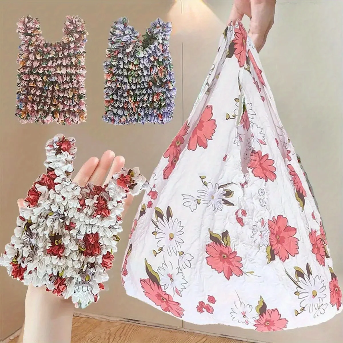 Magic Stretch Bag Pleated Expansion Fold Pleated Flexible Mini Bag Large Capacity Bubble Elastic Paddy Portable Shopping Handbag