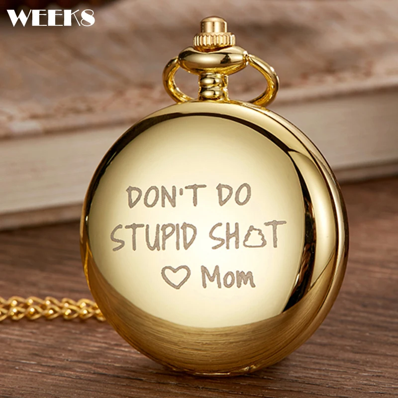 

Luxury Quartz Pocket Watch from Mom to Son Daughter Kids Children Birthday Gifts Present Pendant Fob Chain Black Gold Case Clock