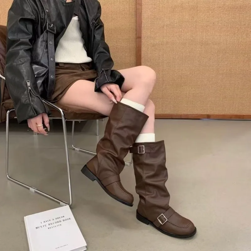 Woman Boots Knee High Platform Chunky Heels Trend Punk Gothic New Rock Leather Fashion Women's Shoes Motorcycle Footwear