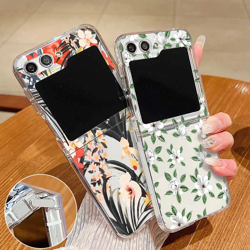 Colorful Flower Soft TPU Phone Case For Samsung Galaxy Z Flip6 Flip5 Flip4 Flip3 Flip 6 5 4 3 5G Metal Buckle Folding Cover