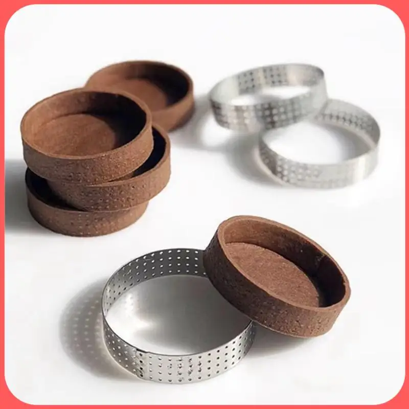 

AA89-12Pack 10Cm Circular Tart Rings With Holes Stainless Steel Fruit Pie Quiches Cake Mousse Mold Kitchen Baking Mould Ring