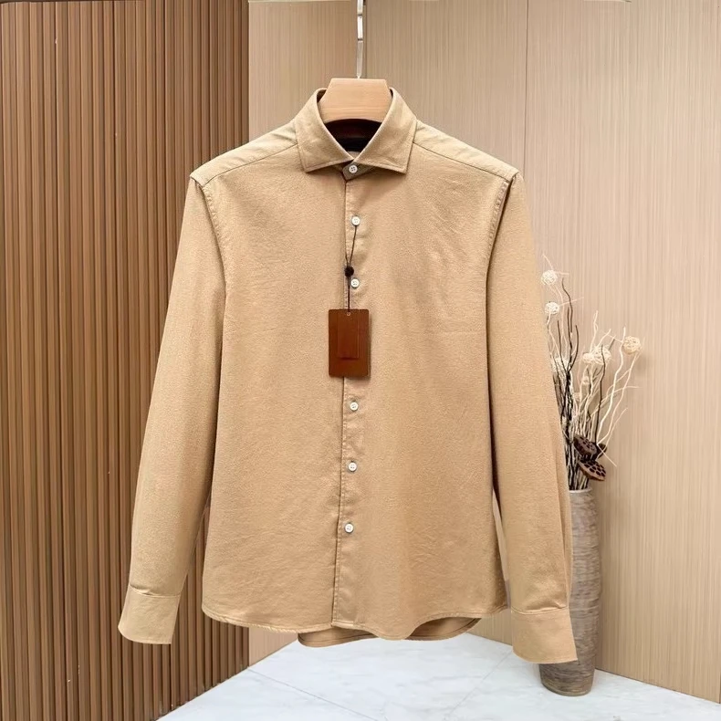 เสื้อเชิ้ตผู้ชายลำลองผ้าฟลานเนลสไตล์อิตาลี