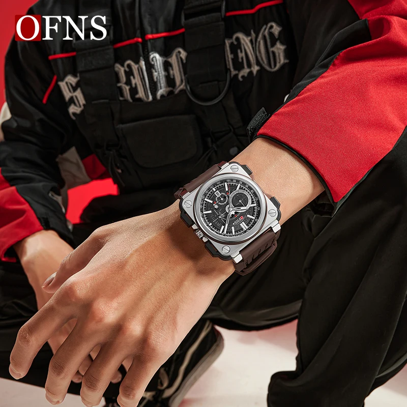 OFNS Luxury Quartz Mens Watches Unique Designer Brand Sports Silicone Tape Watch Big Dial Casual Fashion Mens Military Watches