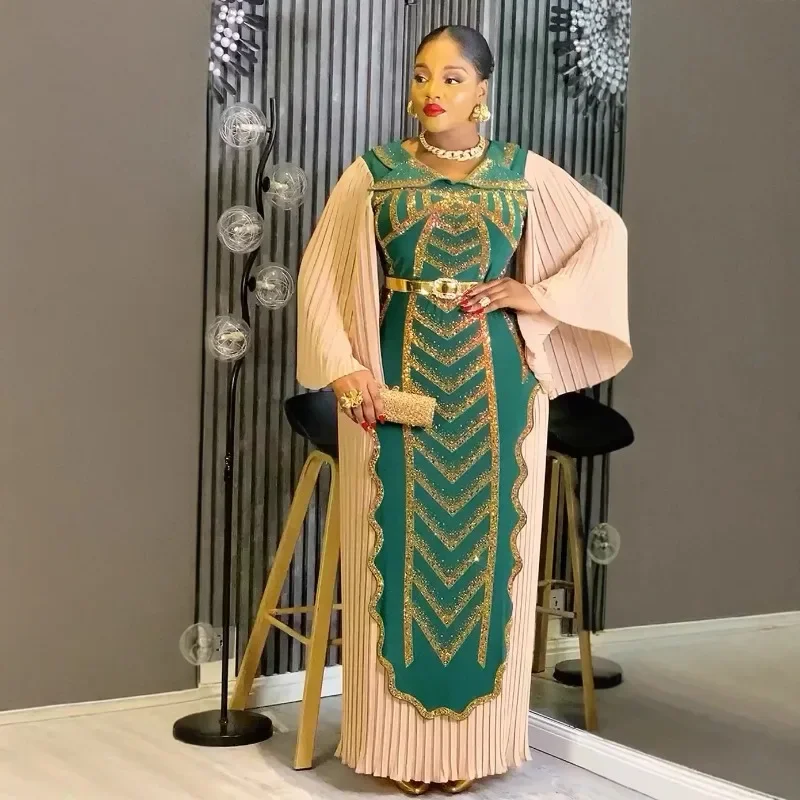 

Elegant African Party Dress for Women plus Size Dashiki Long Evening Gown Diamond Pleated Turkey Muslim Wedding 2026