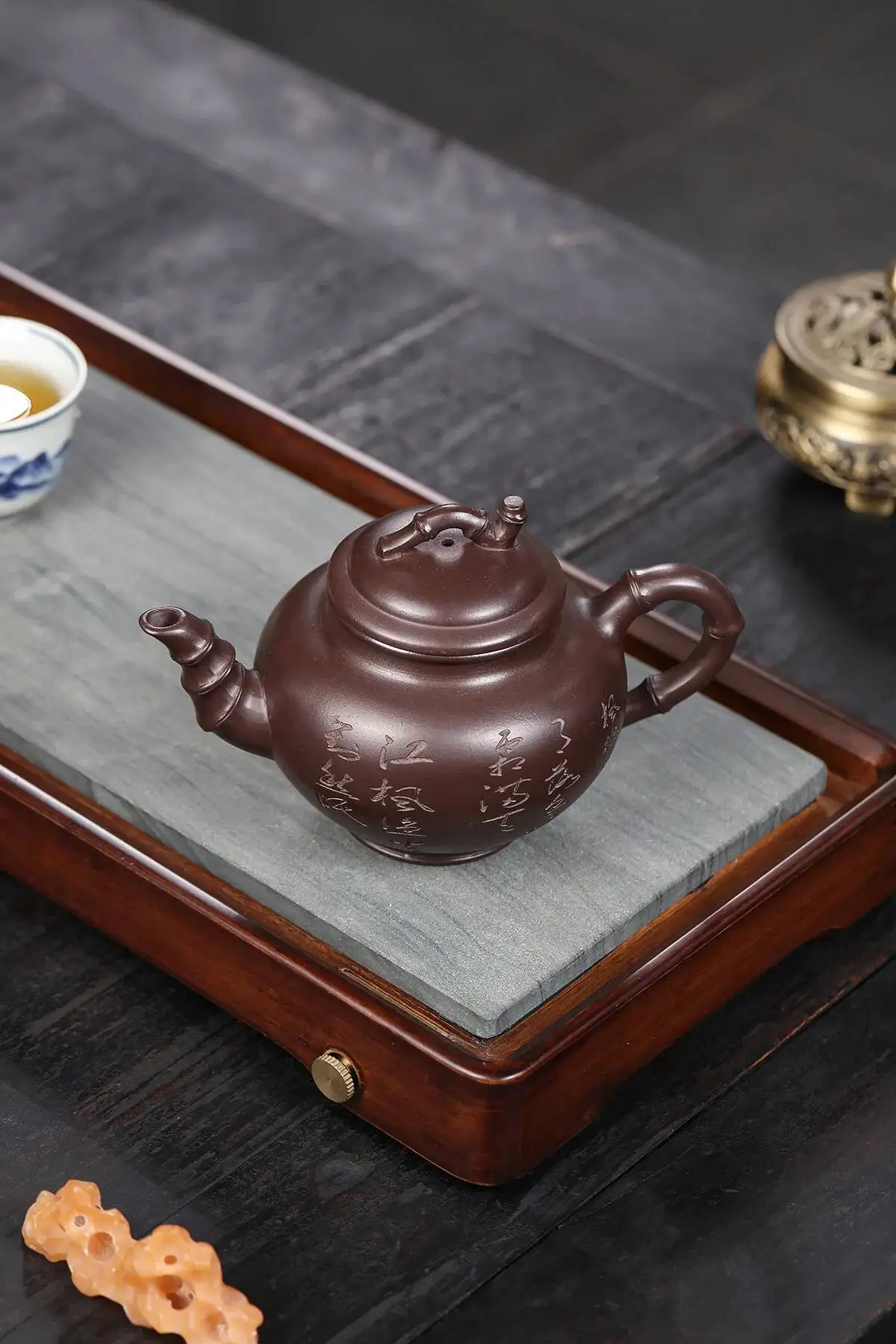 Hoyihm 370Ml Handgefertigte Yixing Lila Ton Teekannen Handgefertigter Bambus-Verbindungs-Topf Roh-Erz Lila Schlamm Teekanne Zisha Teeset Sed3A80B5Dbc34F95A87E5Fbca7484105P