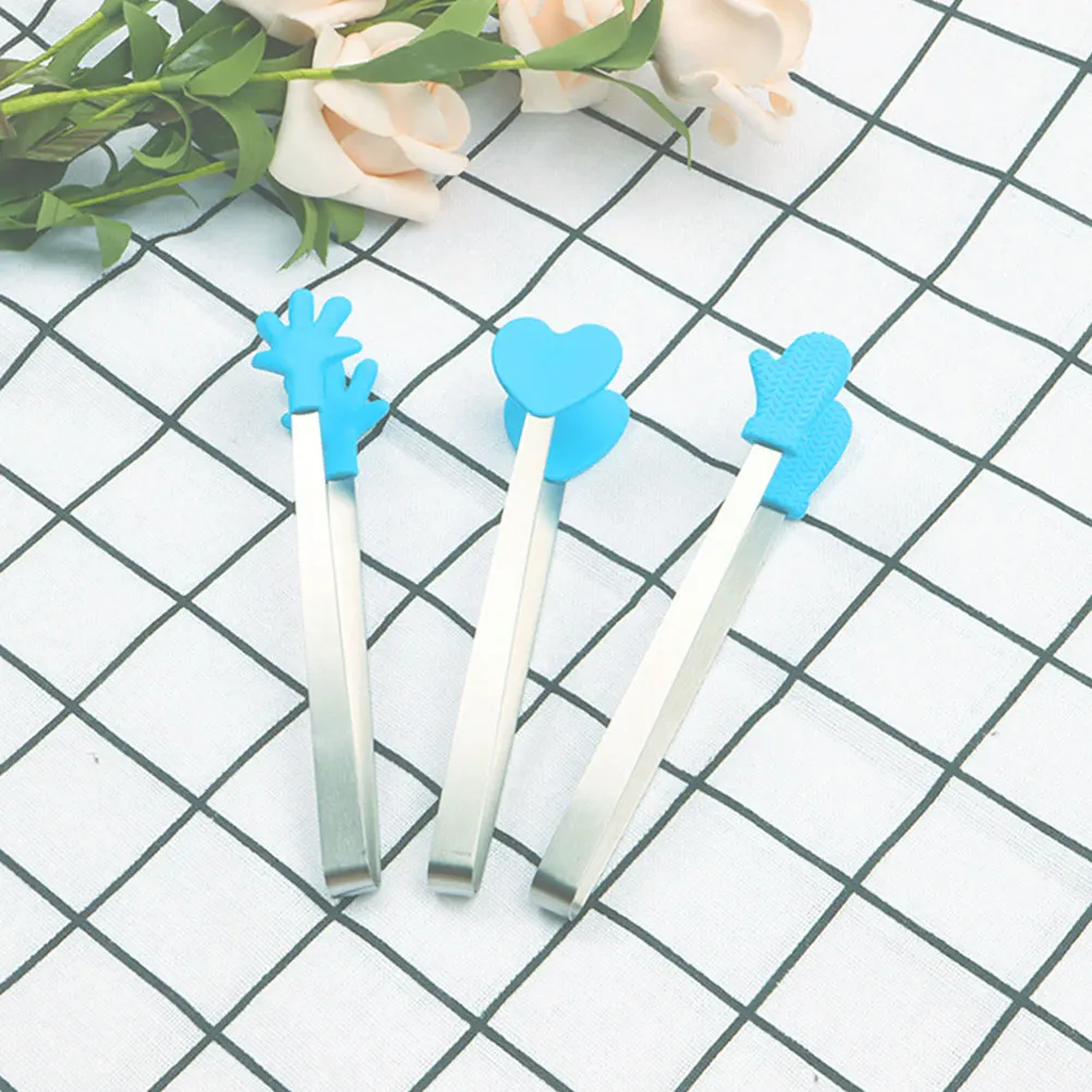 

3 Pcs Mini Ice Cube Tongs Kitchen Gadgets Sugar Pliers Stainless Steel Silicone Food Clips For Kids Party Catering Events Buffet