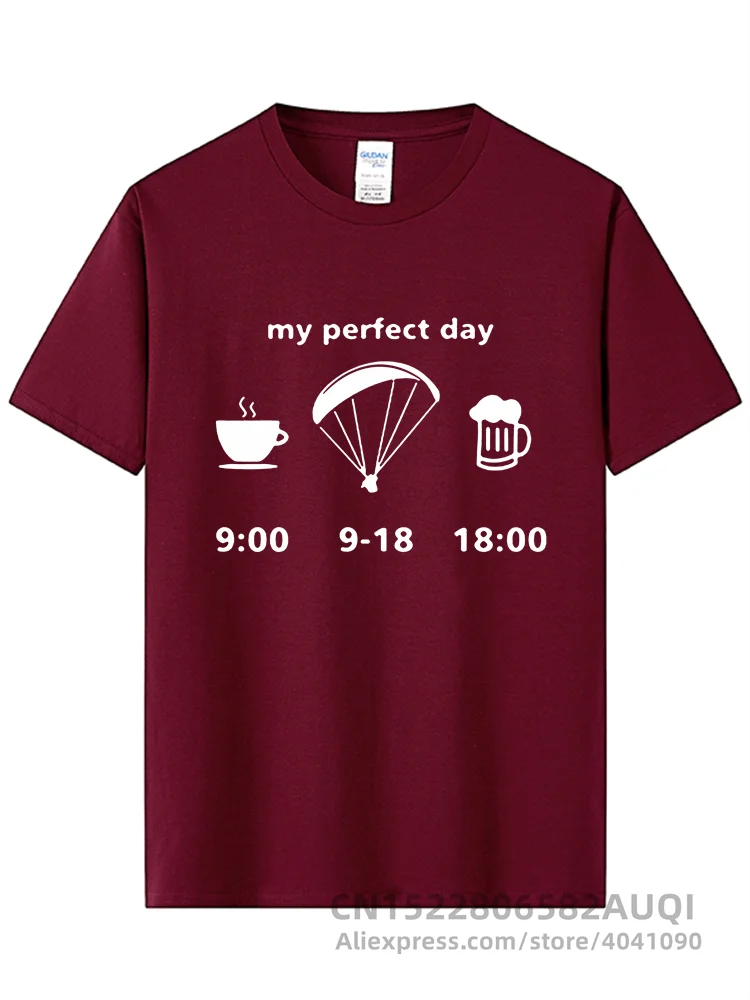 My Perfect Day Evolution Of Paragliding Drink Tea&Beer Funny Print T Shirts Men\'s Clothing Brand Cotton Short Sleeve T-Shirt