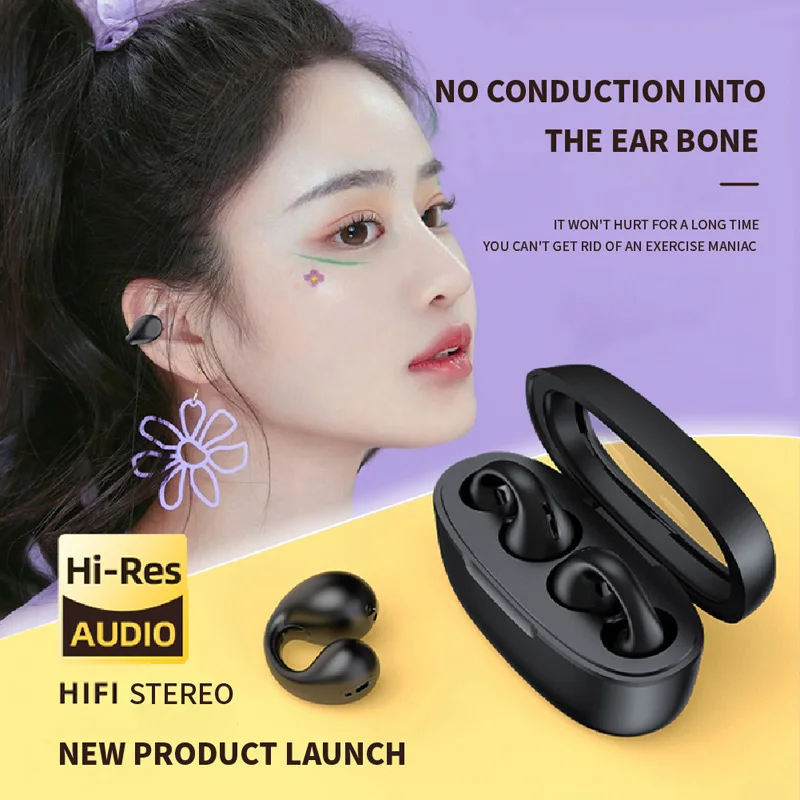 이어폰 클립 귀 골전도 무선 헤드폰 TWS 블루투스 헤드셋, 오리지널 스포츠 Auriculares 후크 마이크 게임