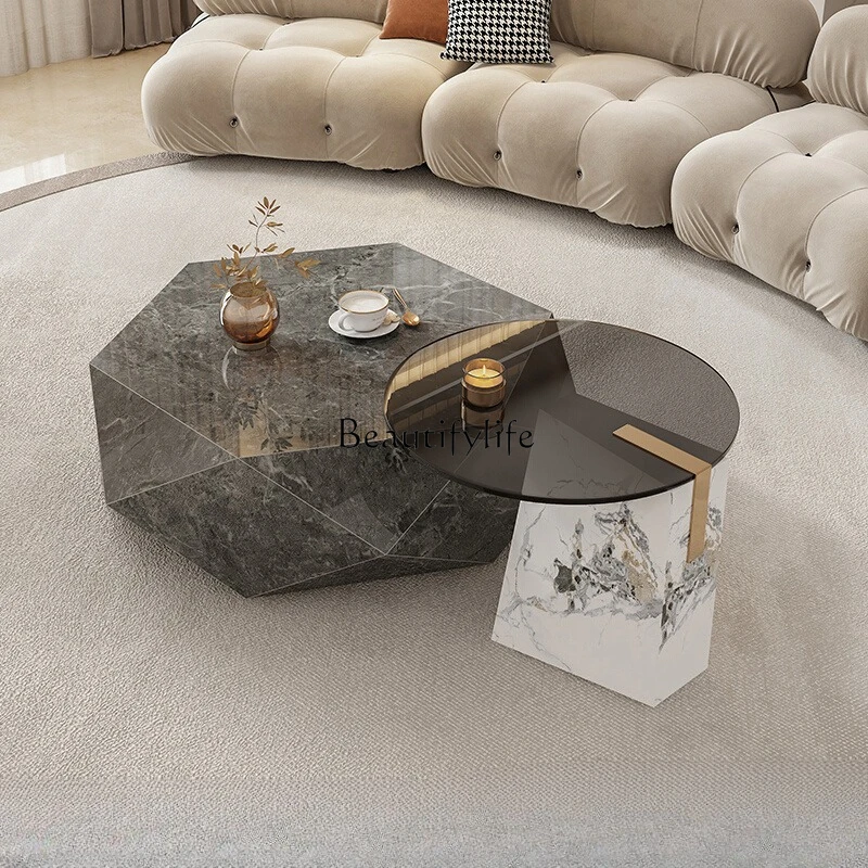 

Italian light luxury rock slab coffee table special-shaped living room TV cabinet high-end designer minimalist side table