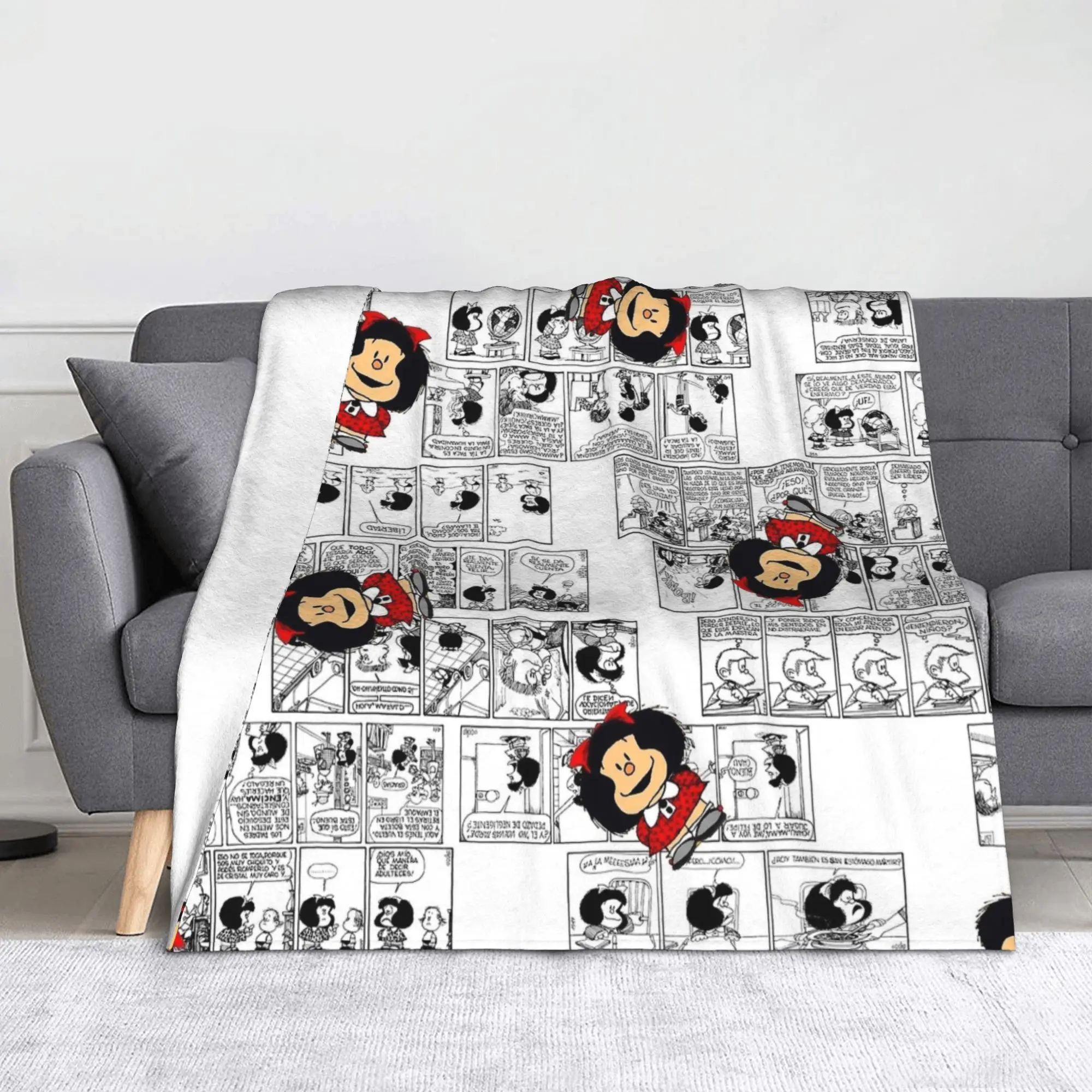Mantas de dibujos animados de Mafalda, forro polar para todas las estaciones, cómics divertidos, manta portátil muy cálida para cama, dormitorio, ropa de cama