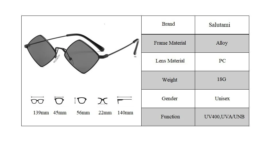Einzigartige Diamantform Kleine Sonnenbrille für Frauen Neue Mode Ultraleicht Schwarz Grau Gradient Sonnenbrille Männer Retro Brillen Uv4090 – Detail 7