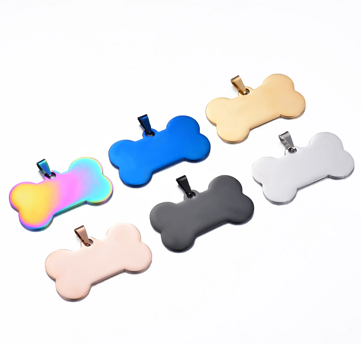 10pcs Wholesale Bone Shape ID Dog/ Cat Tags Stainless Steel Mirror Polish Waterproof Accessories DIY Keychain Necklace Pendant