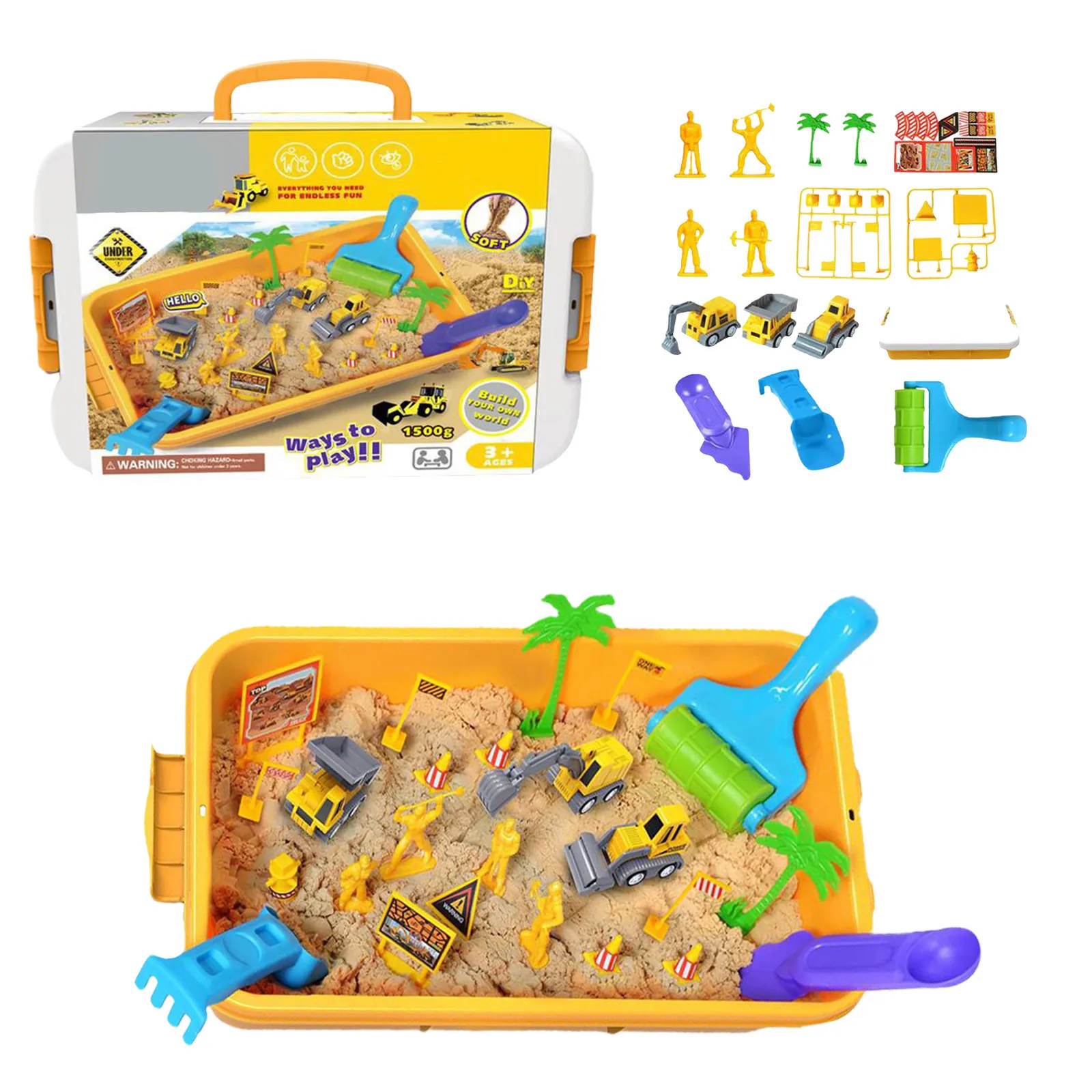 

Children'S Engineering Car Suitcase 1500g Clay Sand Diy Puzzle Toy Building On Construction Sites Puzzle Games For Kids Gifts