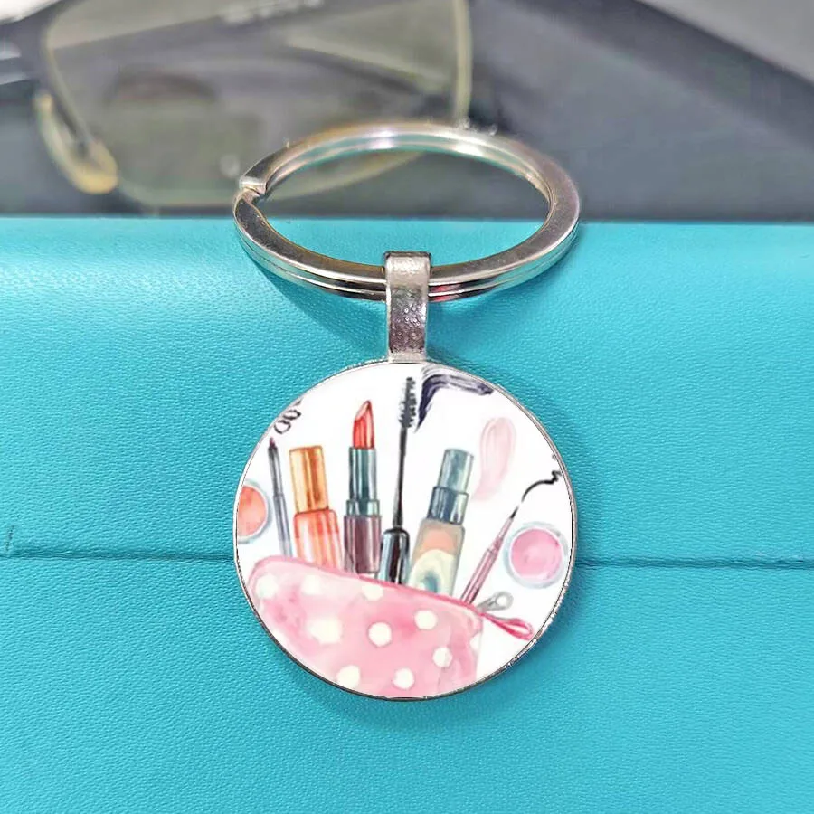 Girls' beauty makeup elements perfume makeup brush lipstick pattern fashionable wear matching accessories key chain