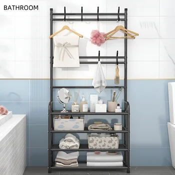 Shoe Rack Coat Rack Strand Simple Metal Storage Rack with Hooks Multipurpose Coat Hanger and Shoe Shelf  for Entryway Home 3