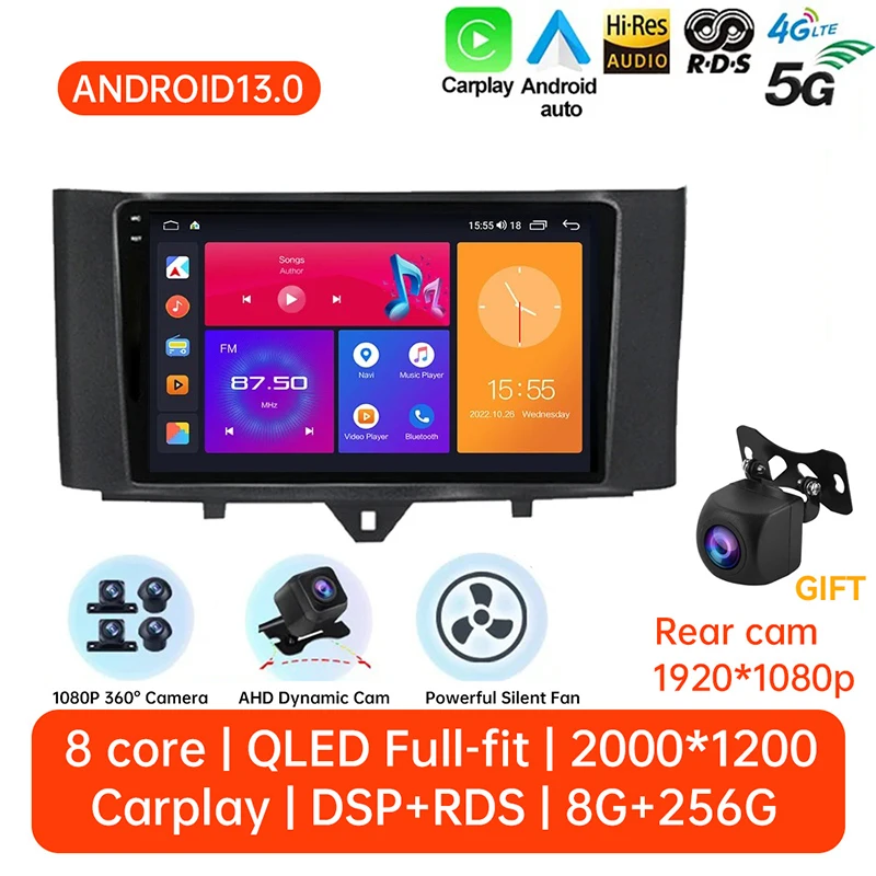 

For Mercedes/Benz Smart Fortwo 2005-2010 2011-2015 2 DIN Android 12 Car radio Multimedia Player Carplay Auto GPS navigation