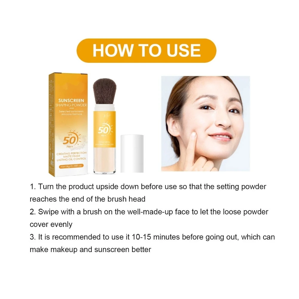 Waterproof SPF 50 Brush Sunscreen Powder Long Lasting Oil Control Finishing Powder Matte Loose Powder Sunblock Face Care
