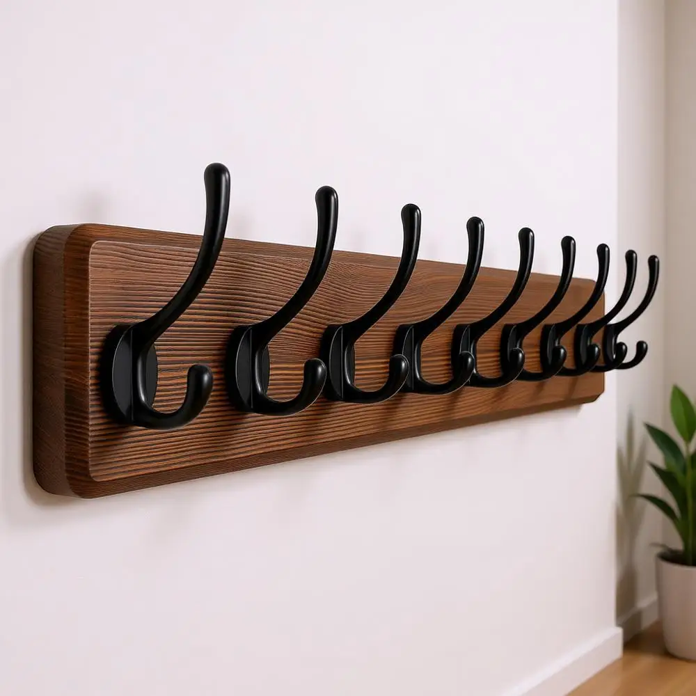 

Настенная вешалка для одежды из соснового дерева с 10 крючками, 38,6 см, для подвешивания одежды, халатов, полотенец и пальто