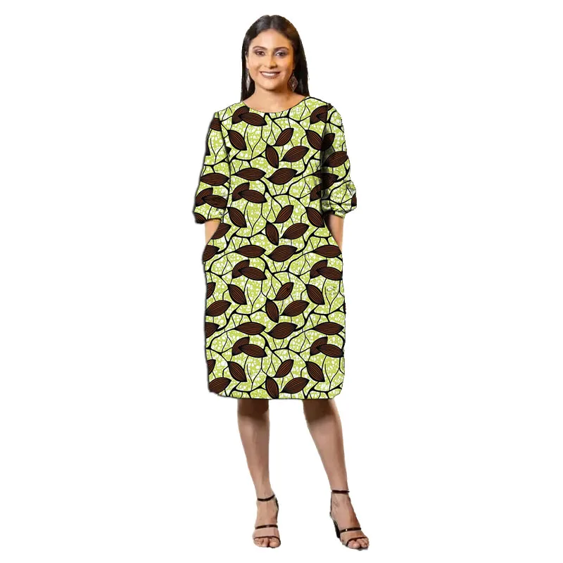 Half Sleeve African Dress Women Ankara Clothes Colorful Print National Costume Wedding/Party Wear