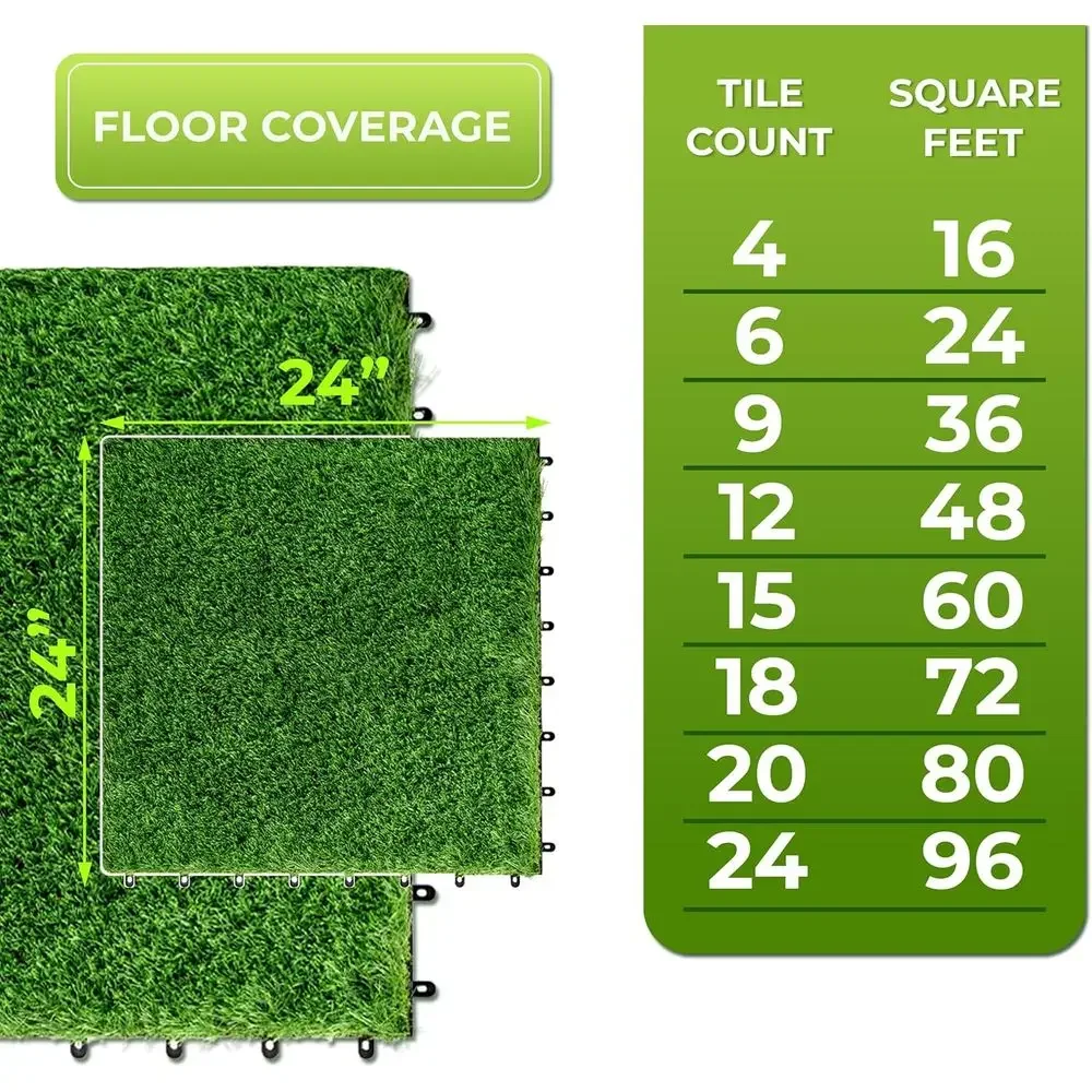 Interlocking Artificial Grass Tiles for Balcony, Patio, Deck Flooring and Pet Areas with Drainage and 8-Buckle System