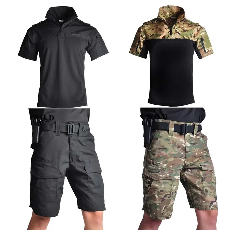 Men Army Military Short Suits Summer Cycling s Suit Mens Pants+Shirts Cargo s Camping Clothing Camo Hiking Sets