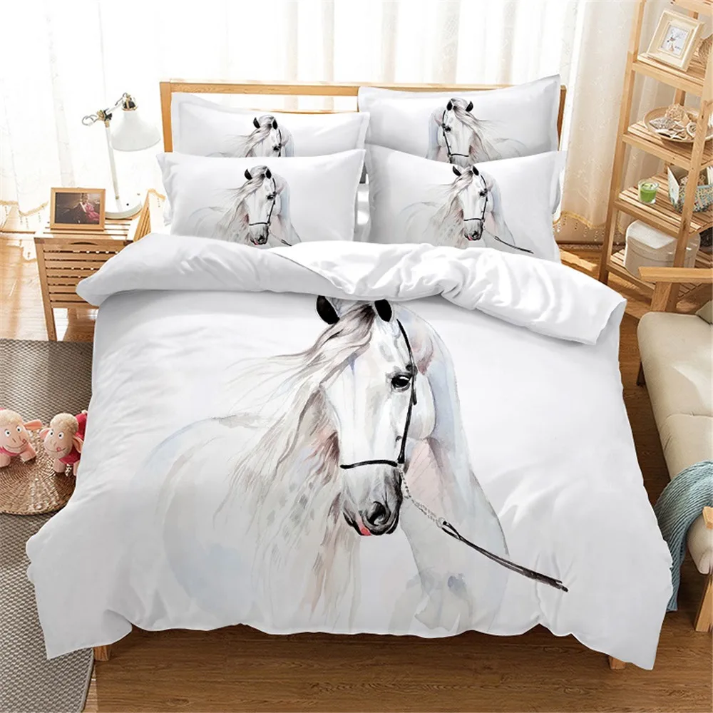 White Horse Bedding Set Queen Bedding Duvet Cover Set Bedding Set Bed Cover Queen Bedroom Bed Cover Set Bed Set Bedding