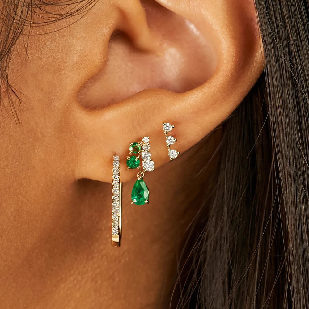 Luxury 925 Sterling Silver Stud Earring Fashion Simple INS Green Waterdrop Cubic Zirconia Pendant Earrings Female Jewelry