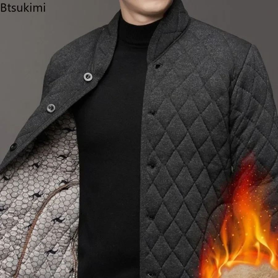 Men's Autumn Winter Stand Collar Parka Jacket Quilted Cotton Padded Lamb Fleece Coats Button Cardigan Thicken Warm Casual Jacket