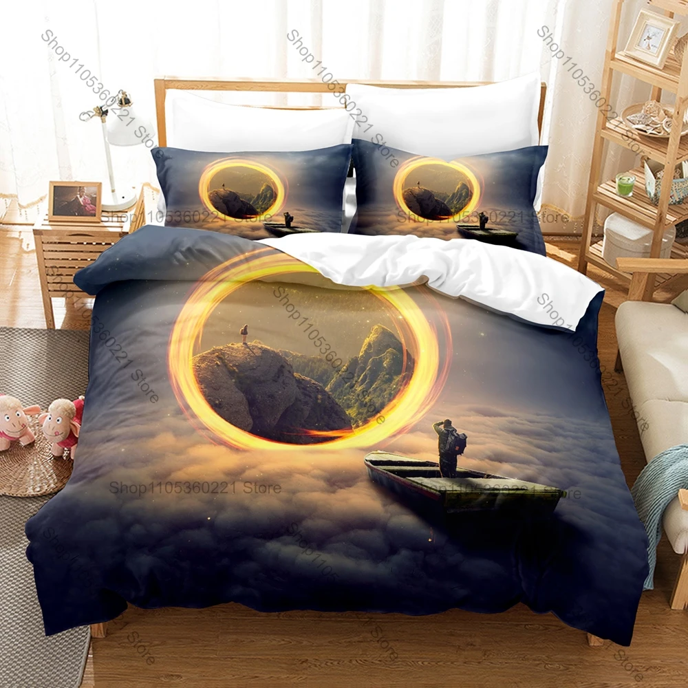 Cool Glowing Magic Fantasy Portal Interdimensional Gate HD Print Bedding Set Duvet Cover + 2 Pillowcases Polyester Game Room Dec