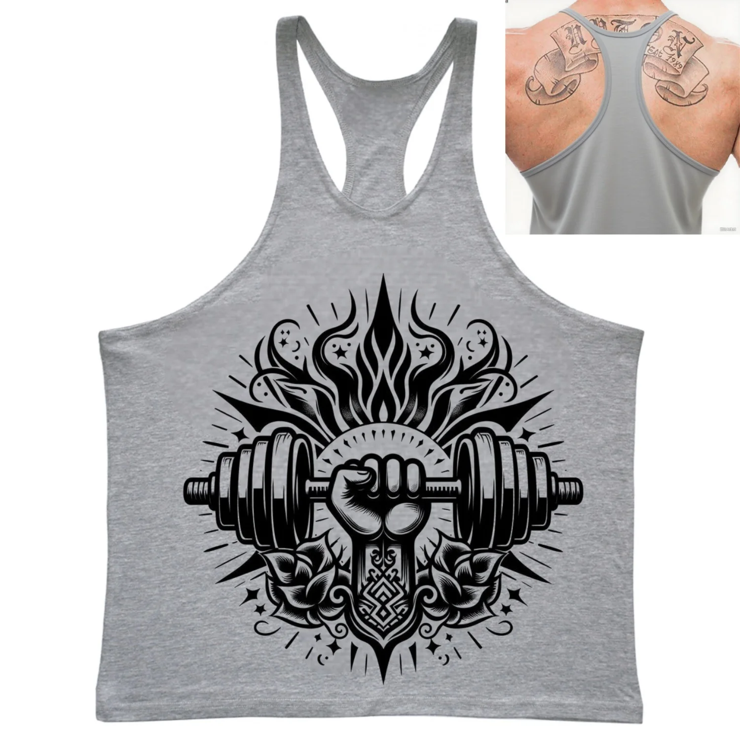 

oversized printed pure cotton men's sleeveless cotton vest, fitness bodybuilding vest, gym sports breathable I-shaped vest