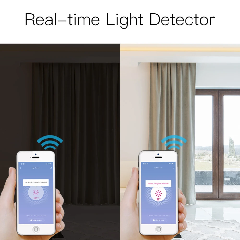 Iluminação inteligente Detector de luz, Tempo real, Wi-Fi, Detector de brilho, Tuya Smart Life, Automação residencial, Tuya