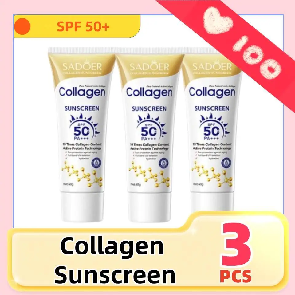 

3Pcs SPF 50+ Collagen Sunscreen Refreshing Sun Cream Moisturizing Long-lasting Skin Protective Sunblock Body Face Sunscreen