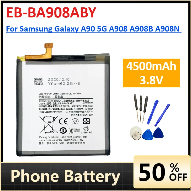 แบตเตอรี่สำรองคุณภาพสูง EB-BA908ABY ความจุ 4500mAh สำหรับโทรศัพท์มือถือ Samsung Galaxy A90 5G รุ่น A908 A908B A908N