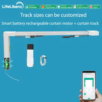 LifeLibero Battery Tuya Zigbee Smart Curtains Motor Kit Automatic System Electric Curtain Rail Track Set Support Alexa Smarthome