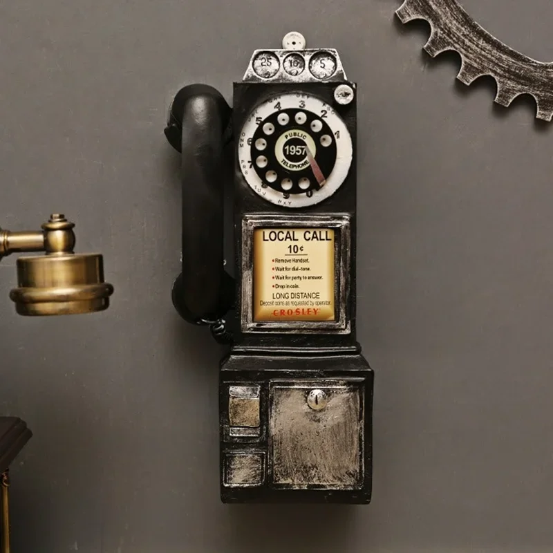 Creativity Vintage Telephone Model Wall Hanging Ornaments Retro Furniture Phone Miniature Crafts Gift for Bar Home Decoration