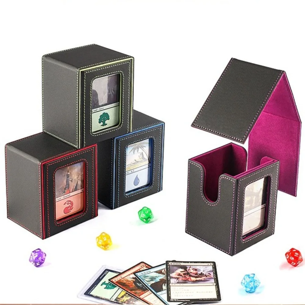 Window Display Card Box Multifunctional Vertical Insertion Separate Card Box PU Leather Fits 100 Cards Storage Card Case