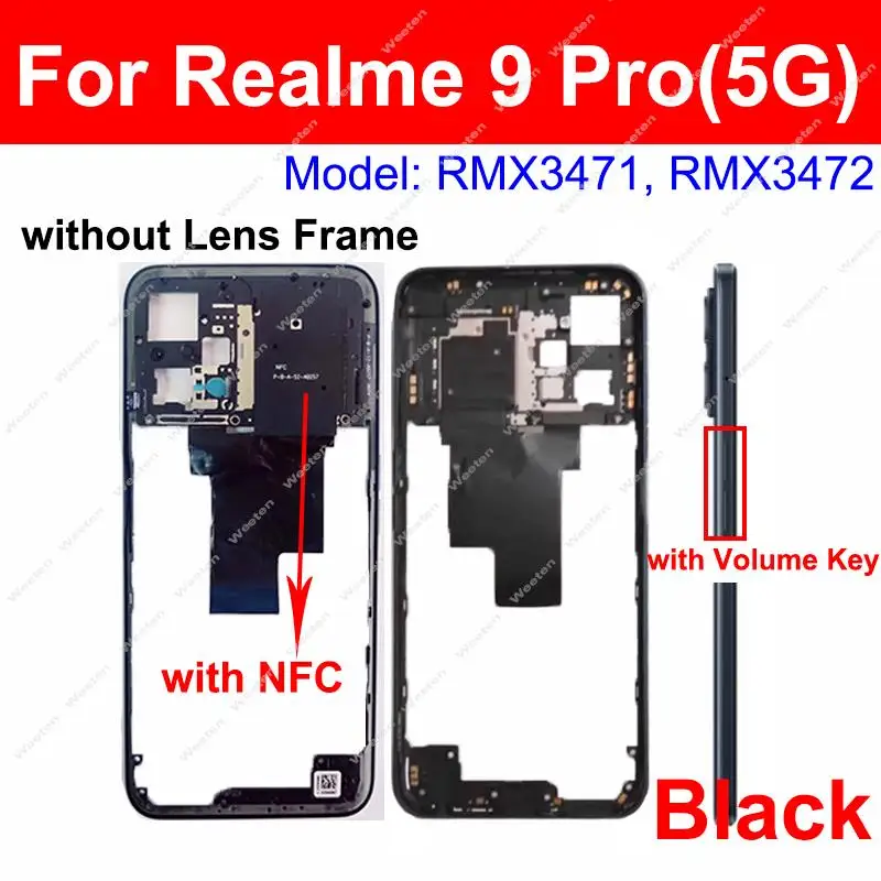 Middle Frame Housing For Realme 9 Pro 5G Middle Frame Cover Holder Bezel with Side Button with Graphite Paper Parts 