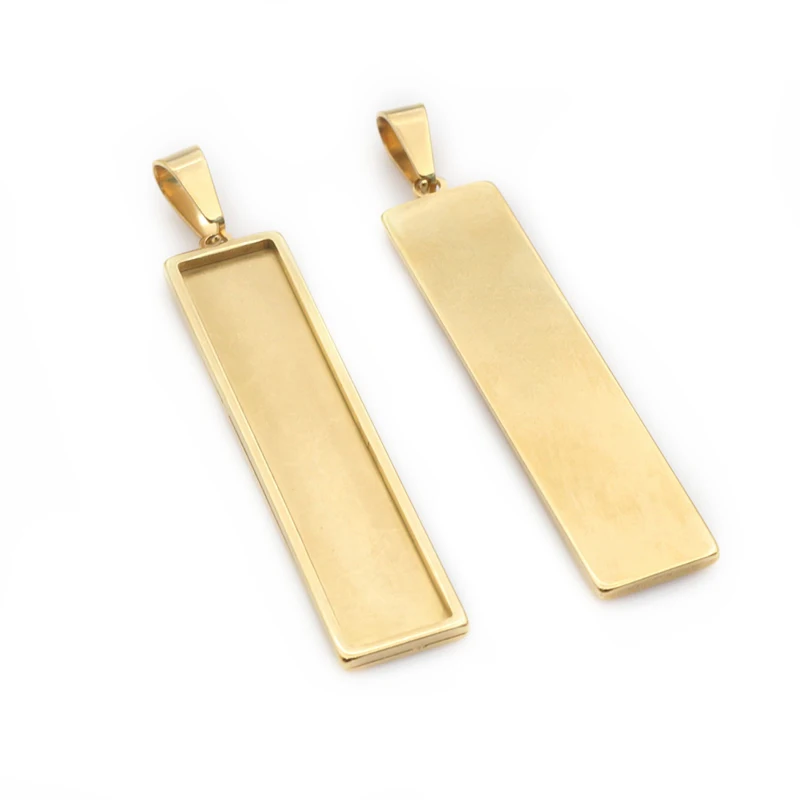 5 فولاذ مقاوم للصدأ 10 × 25 ، 10 × 50 ، حجم داخلي مستطيل قلادة كابوشون قاعدة صينية إعداد حجاب فارغة لصنع المجوهرات ديي #5