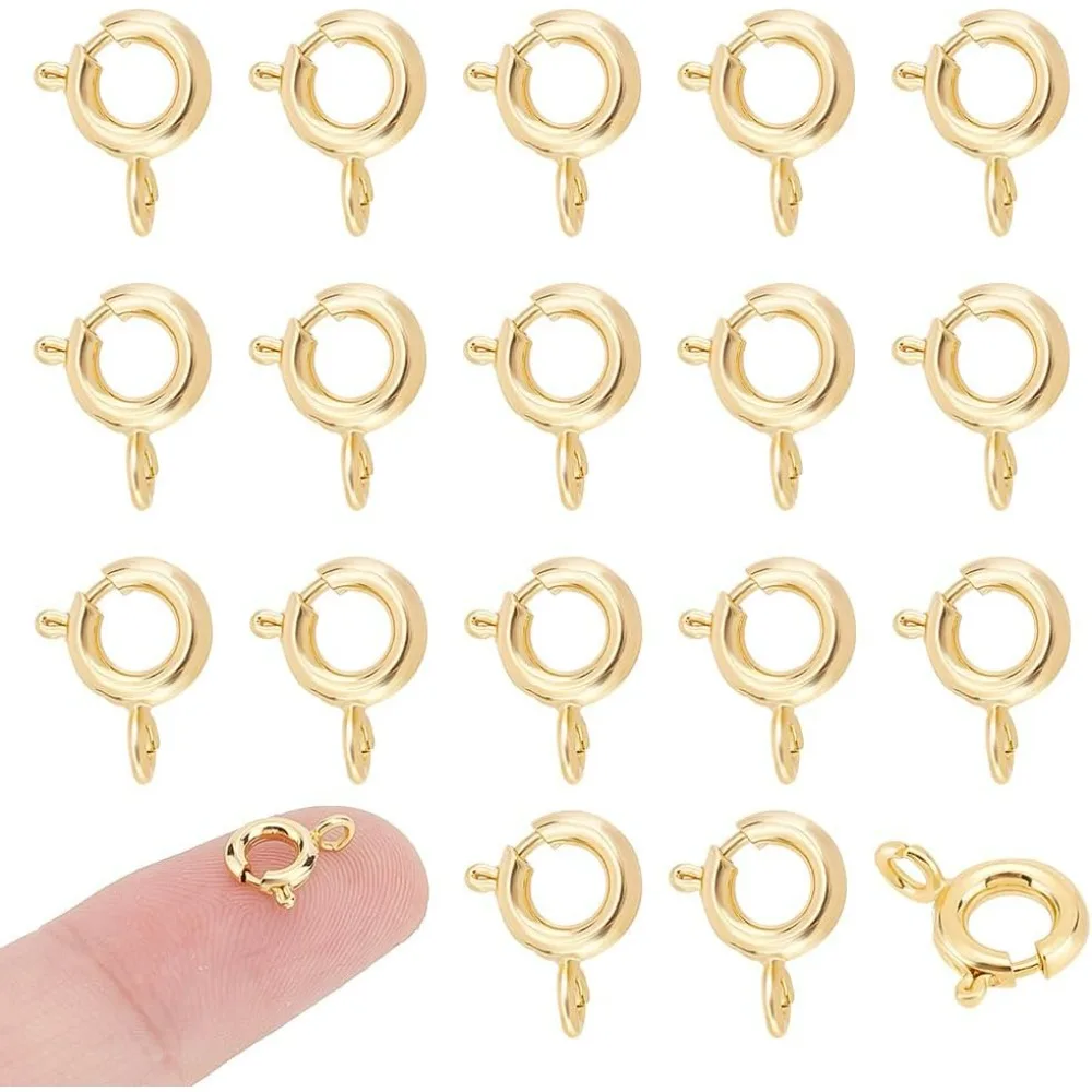 40pcs Real 18K Gold Plated Spring Ring Clasps 6mm Necklace Bracelet Connector Clasps Mini Metal Spring Ring Clasps making kit