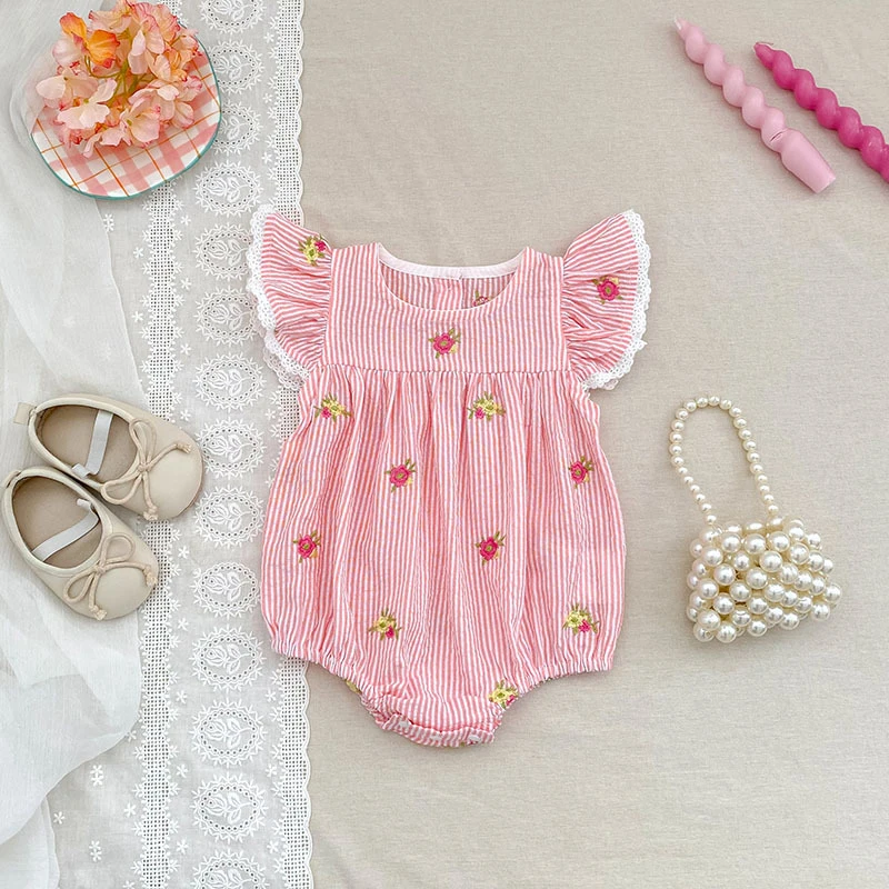 2026 Sommer 0-24M Baby Mädchen Flügelärmel Baumwolle Stickerei Baby Body 2-6 Jahre Süße Partykleider Schwesterkleidung – Detail 4