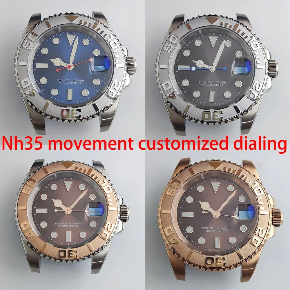 

40mm NH35 Case Dial Sapphire Glass Green Luminous Men's Watch Accessories Fit NH34 NH36 Movement SUB Yacht-master Replacements